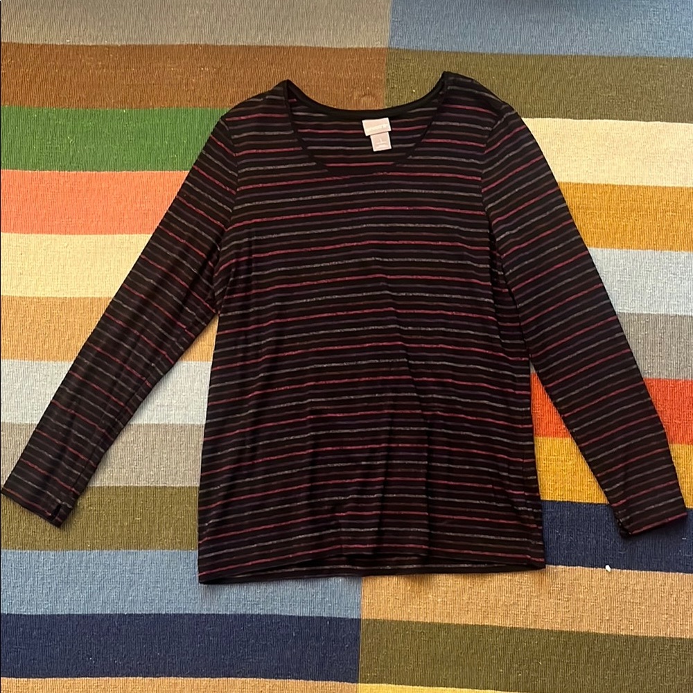 Chico's Black Top with Pink and Purple Stripes